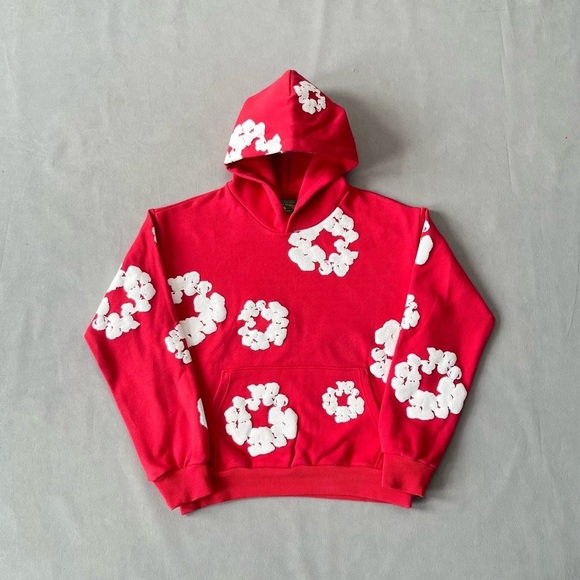 Vibrant Red Hoodie with White Floral Accents